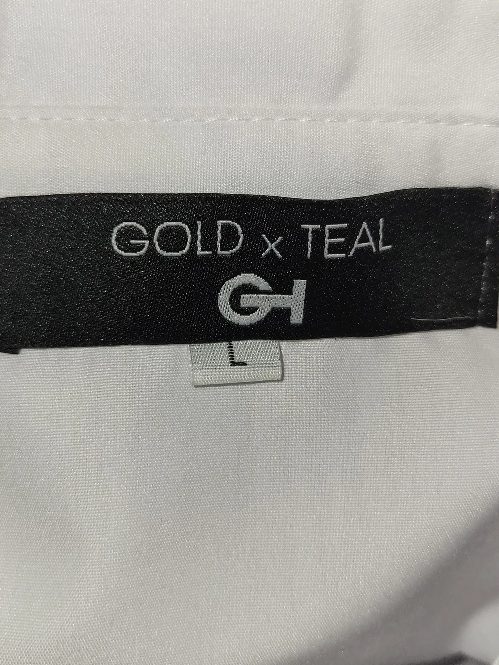 Gold X Teal (Womens L) High Pointed Shoulder Over-sized White Button-Down Shirt - Picture 8 of 10